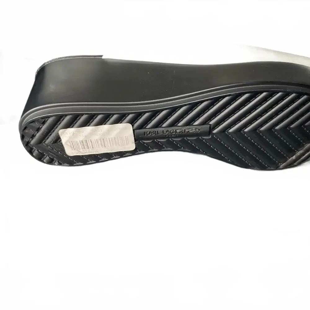 Y2K Karl Lagerfeld Paris‎ Lyric White Leather Platform Slides Women's 8.5